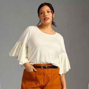 Maeve Anthropologie White ruffle sleeve tee blouse size 2X